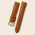 Cognac Brown Ostrich Leather Watch Strap – Handstitched