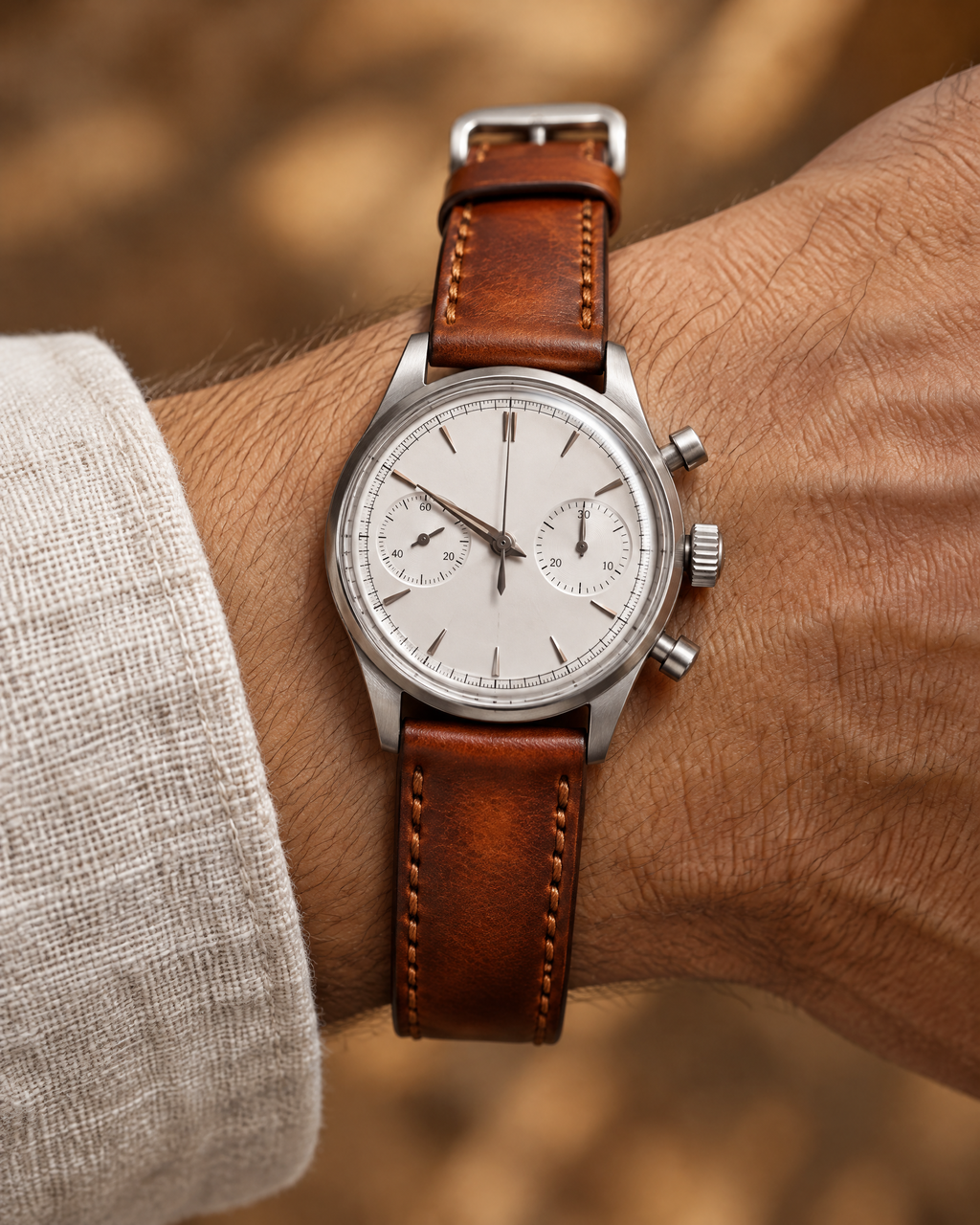 Vintage Cognac Brown Hand-Dyed Patina Leather Watch Strap Italian – Handstitched
