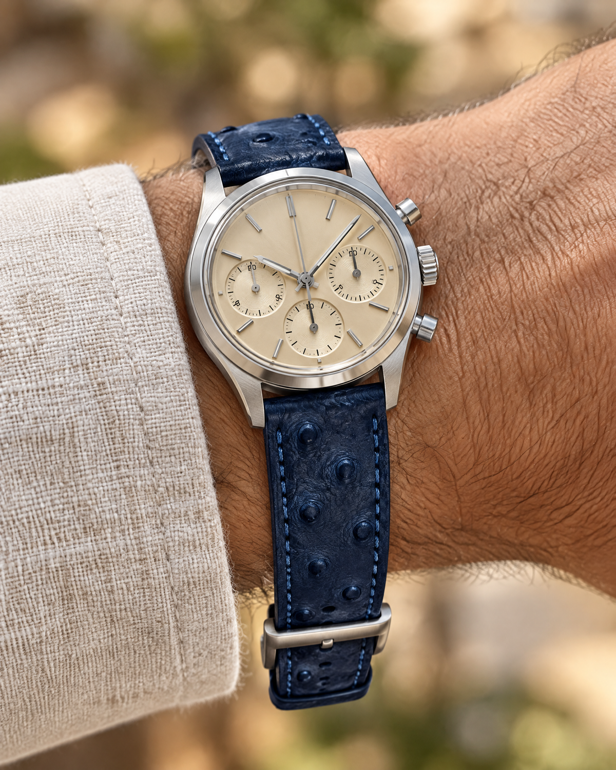 Navy Ostrich Leather Watch Strap – Handstitched