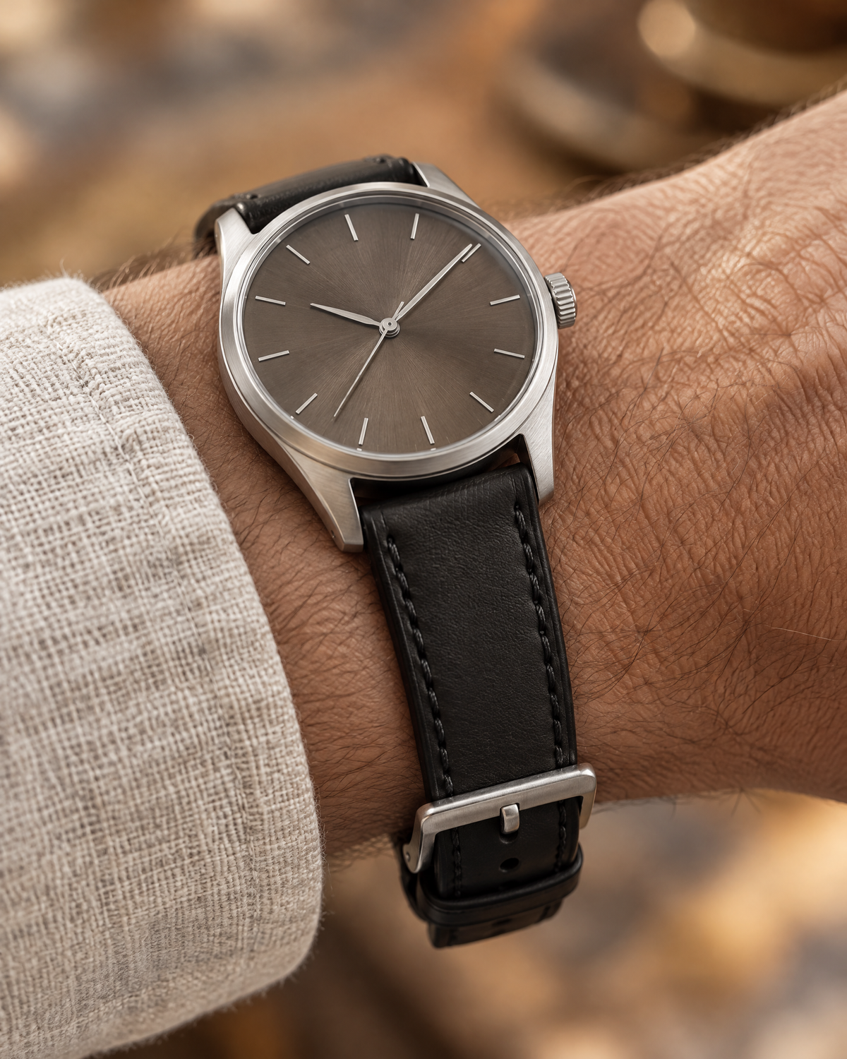 Black Swift Leather Watch Strap, Black Stitch – Handstitched