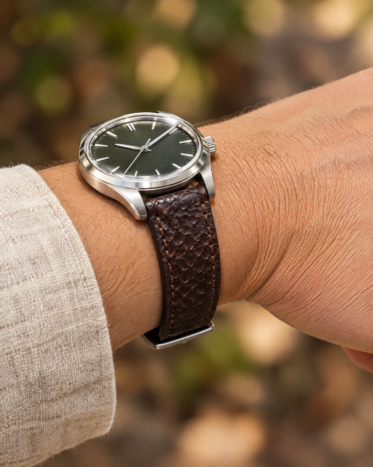 Dark Brown Ostrich Leg Leather Watch Strap – Handstitched