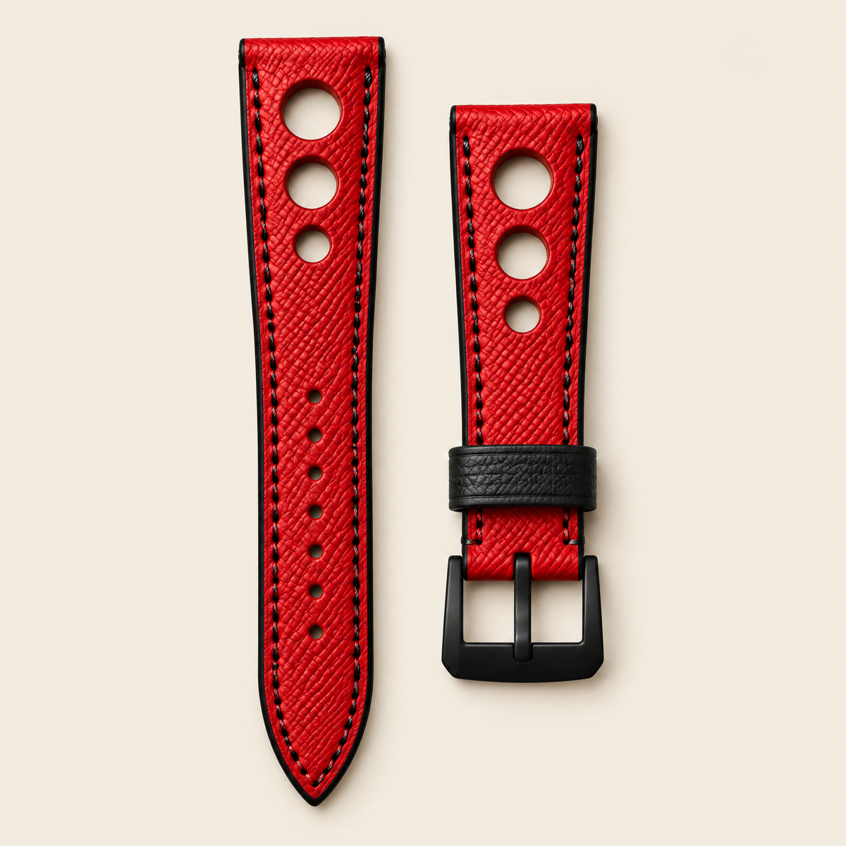 Red 3 Rally Watch Strap – Handstitched Epsom Leather with Racing Holes