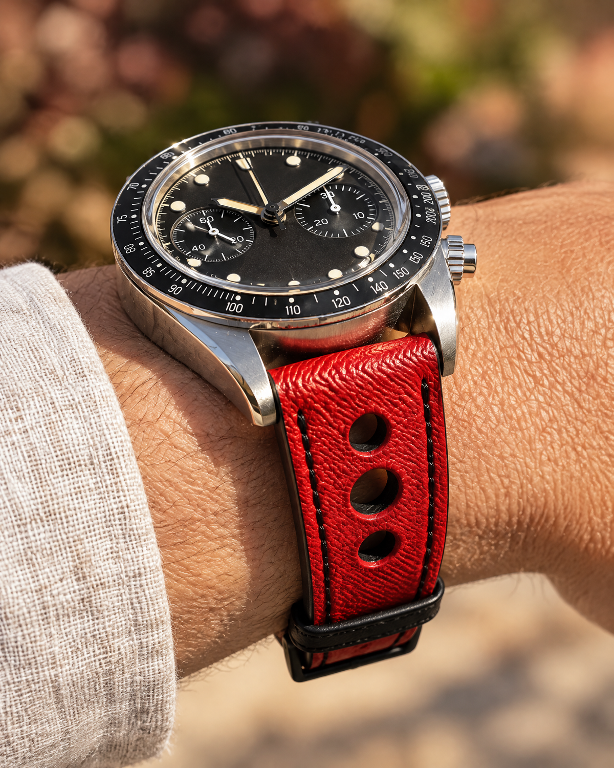 Red 3 Rally Watch Strap – Handstitched Epsom Leather with Racing Holes