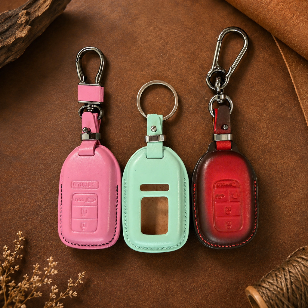 Custom Leather Key Fob Cover Compatible with Honda Sedan - Accord, Civic