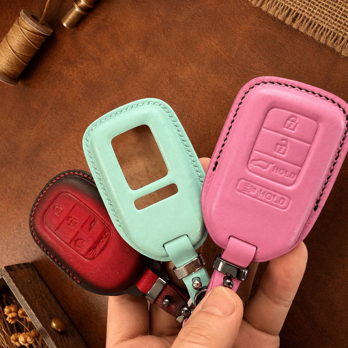Custom Leather Key Fob Cover Compatible with Honda Sedan - Accord, Civic