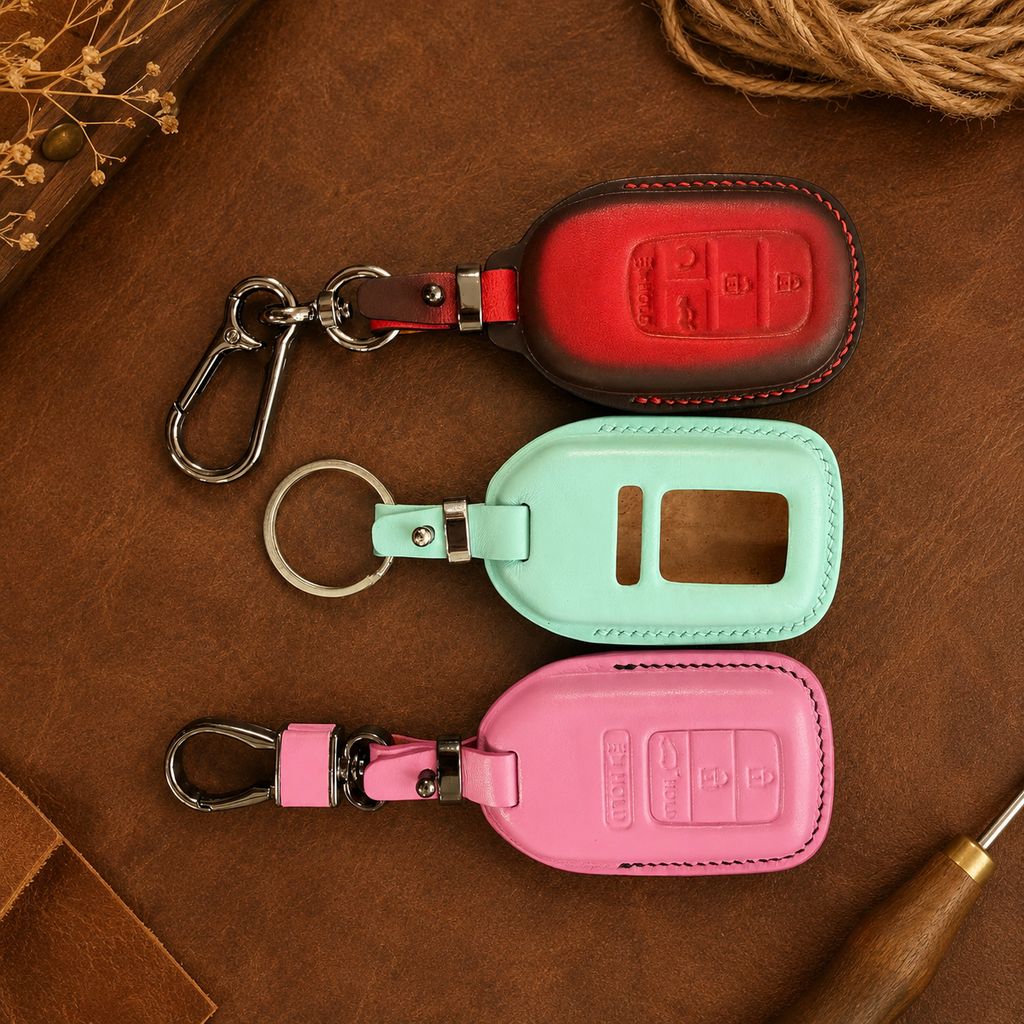 Custom Leather Key Fob Cover Compatible with Honda Sedan - Accord, Civic