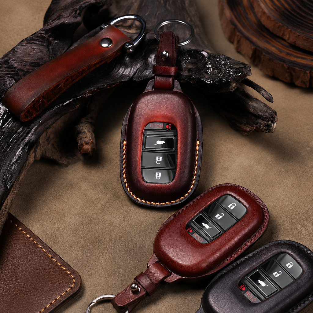 Custom Leather Key Fob Cover Compatible with Honda Sedan - Accord, Civic