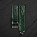 Hunter Green and White Racing Small Holes Rally Epsom Leather Watch Strap