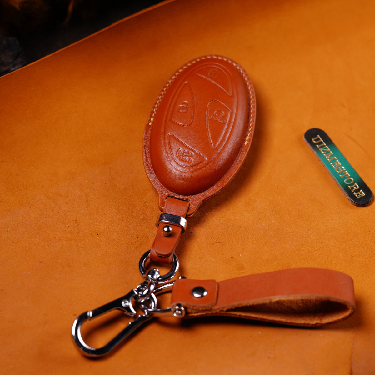 Custom Leather Key Fob Cover Compatible with Hyundai Sonata, IONIQ 5, IONIQ 6, NEXO, Palisade, Santa Fe