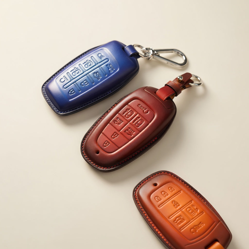 Custom Leather Key Fob Cover Compatible with Hyundai SUVs