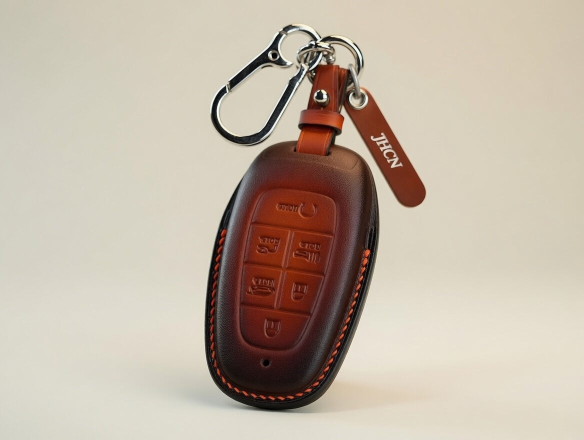 Custom Leather Key Fob Cover Compatible with Hyundai SUVs