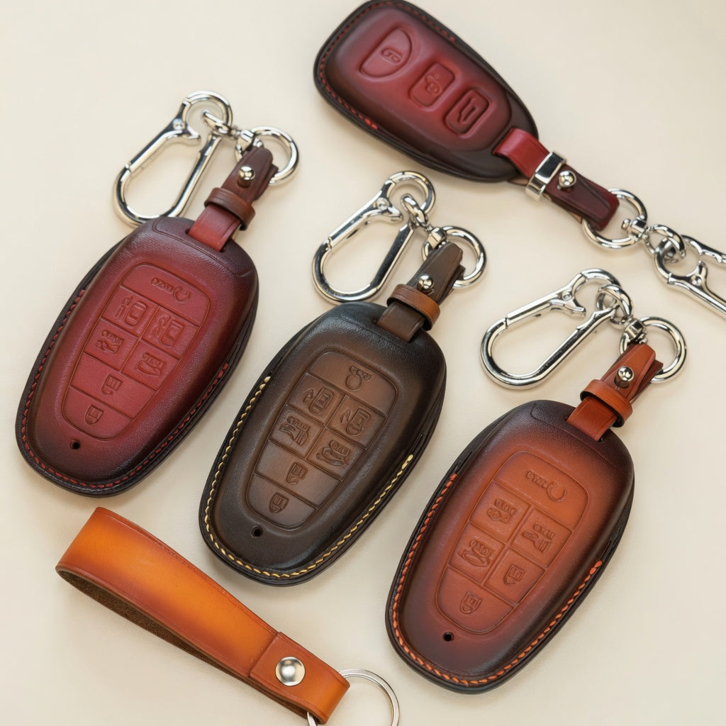 Custom Leather Key Fob Cover Compatible with Hyundai SUVs