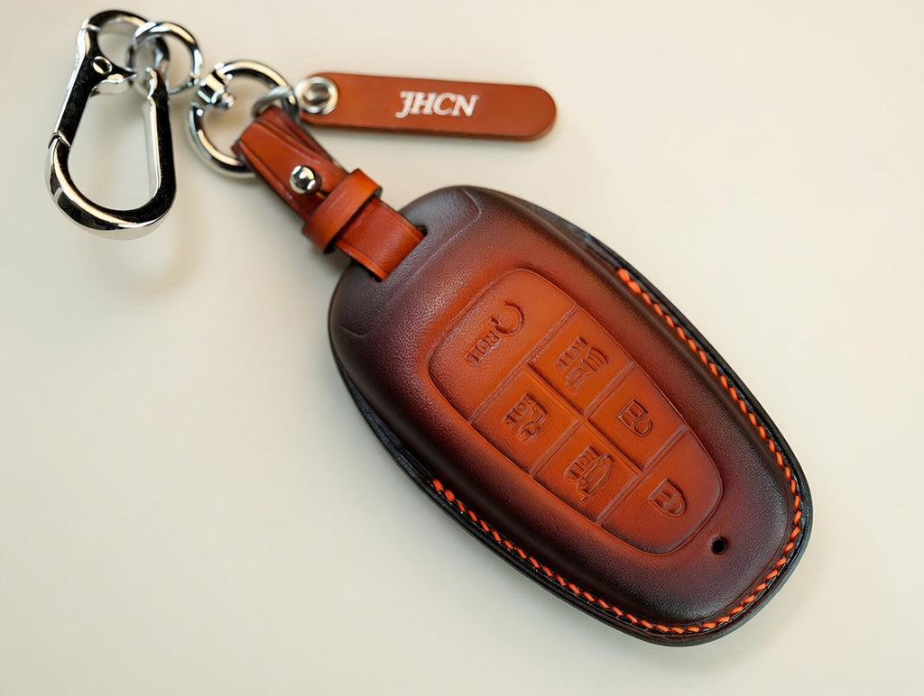 Custom Leather Key Fob Cover Compatible with Hyundai SUVs