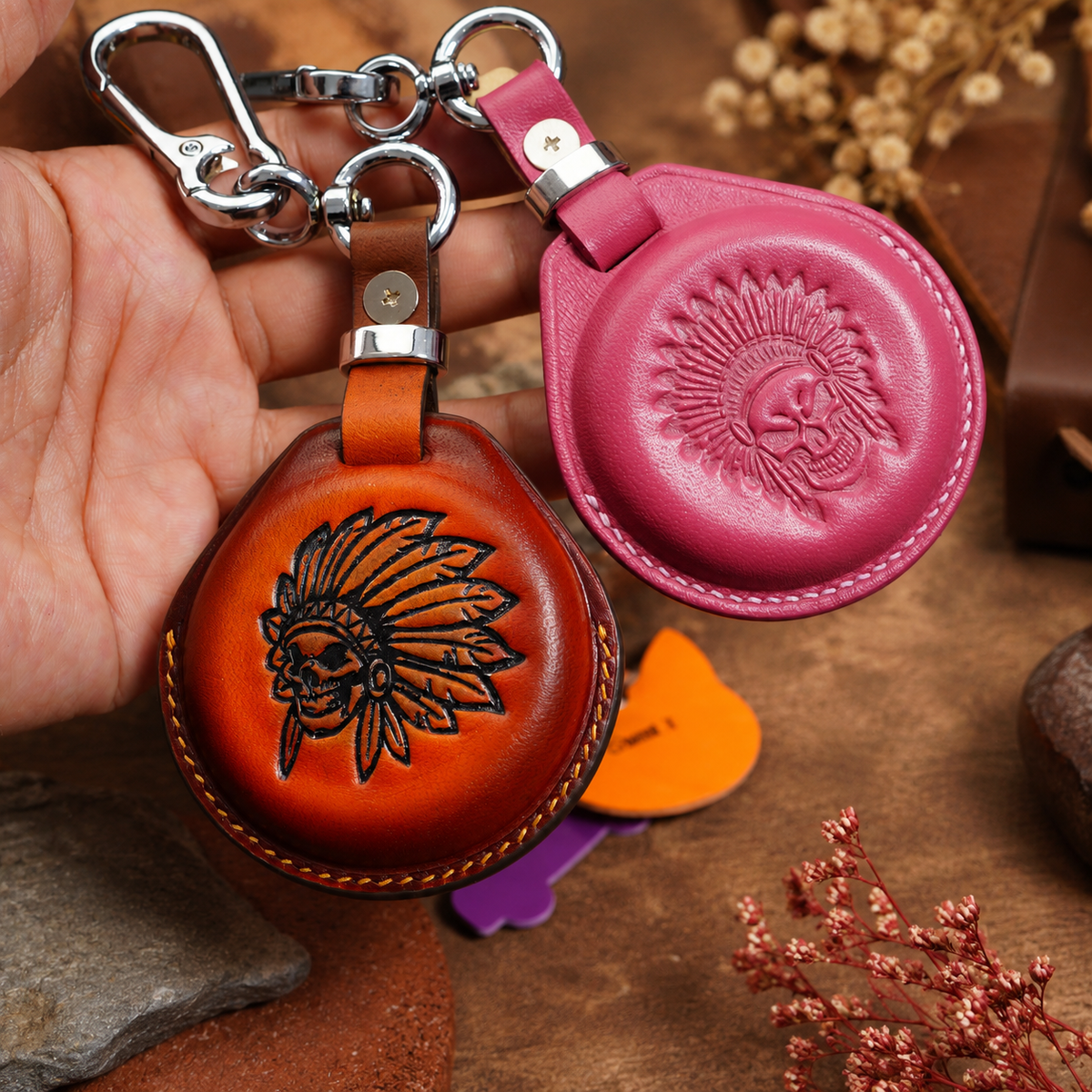 Custom Leather Key Fob Cover Compatible with Indian Chieftain