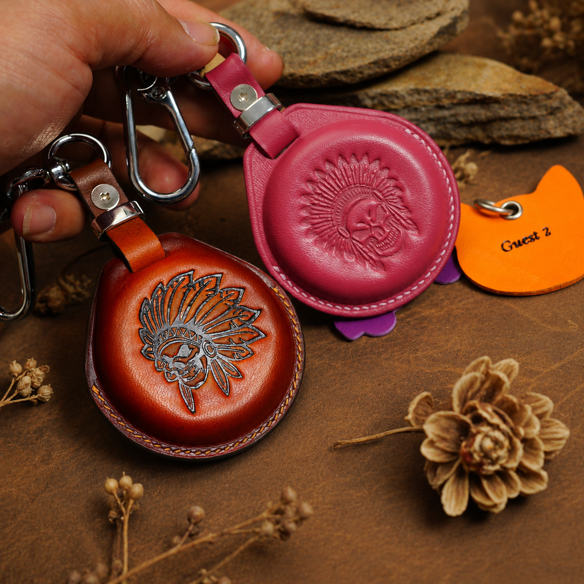 Custom Leather Key Fob Cover Compatible with Indian Chieftain