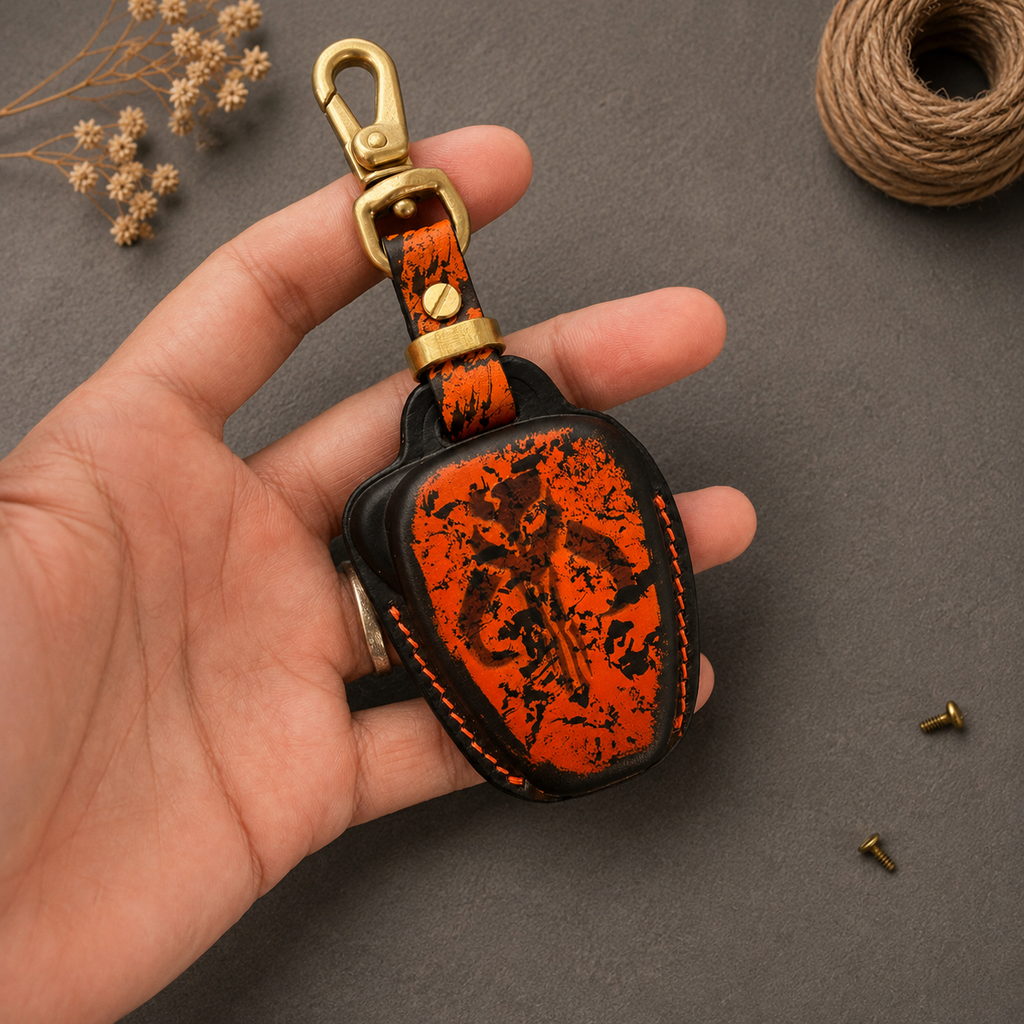 Custom Leather Key Fob Cover Compatible with Jeep Wrangler