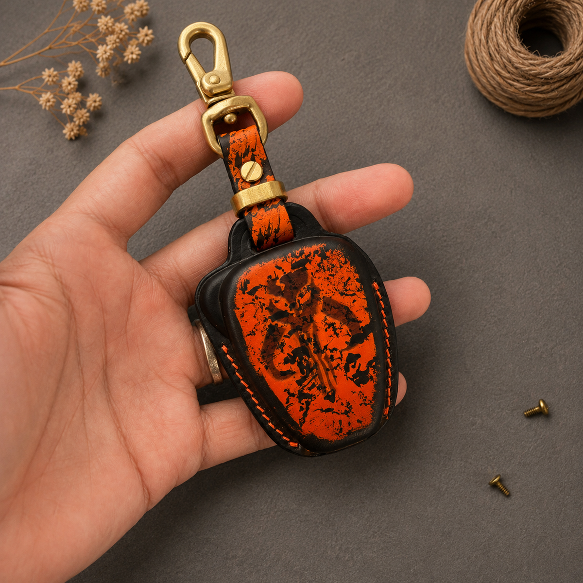 Custom Leather Key Fob Cover Compatible with Jeep Wrangler