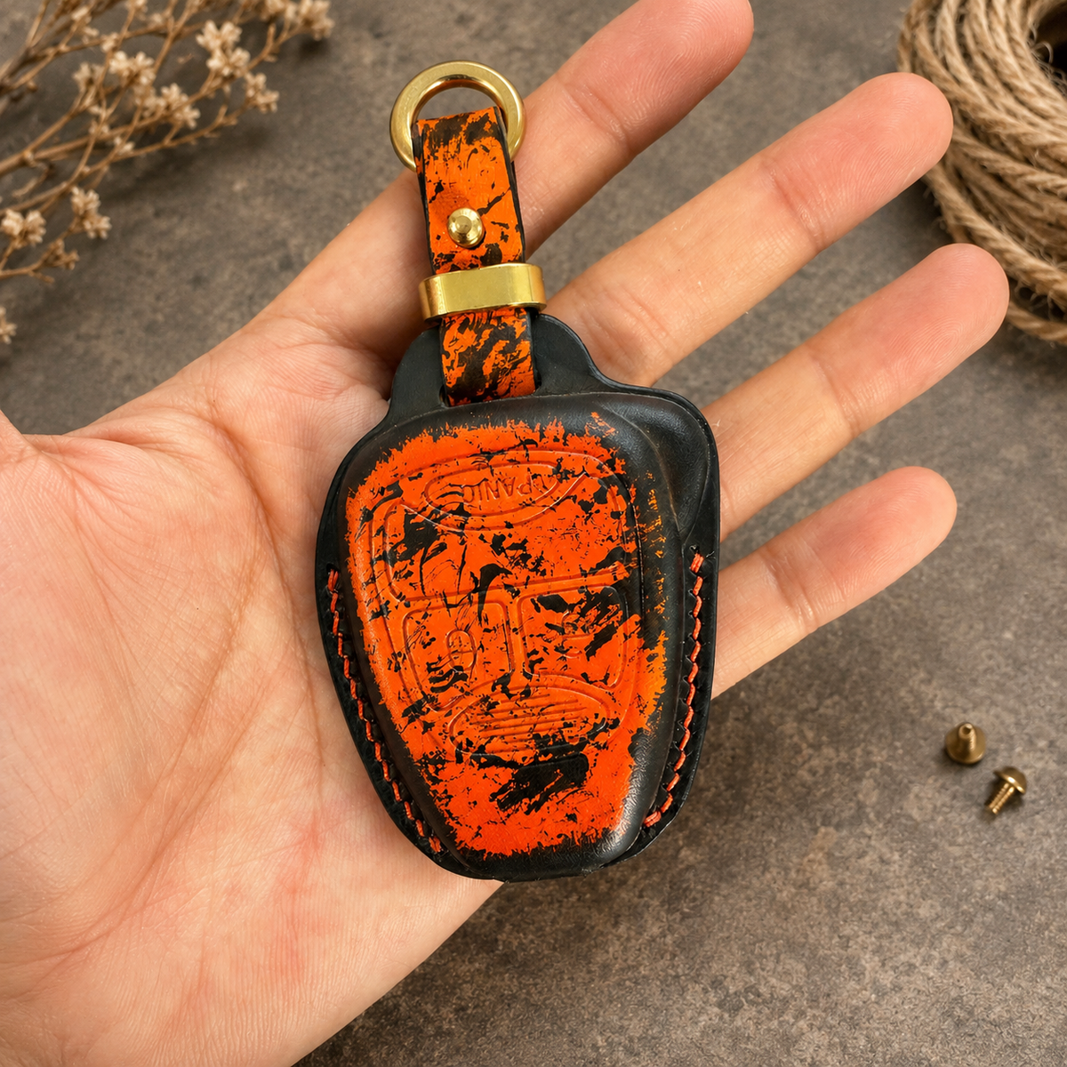 Custom Leather Key Fob Cover Compatible with Jeep Wrangler