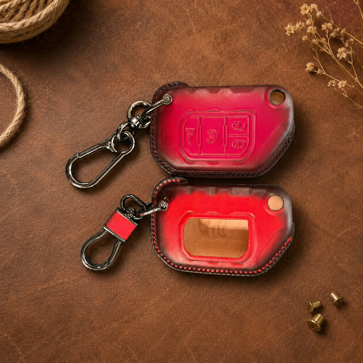 Custom Leather Key Fob Cover Compatible with Jeep Wrangler