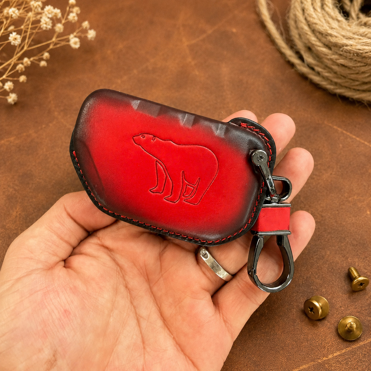 Custom Leather Key Fob Cover Compatible with Jeep Wrangler