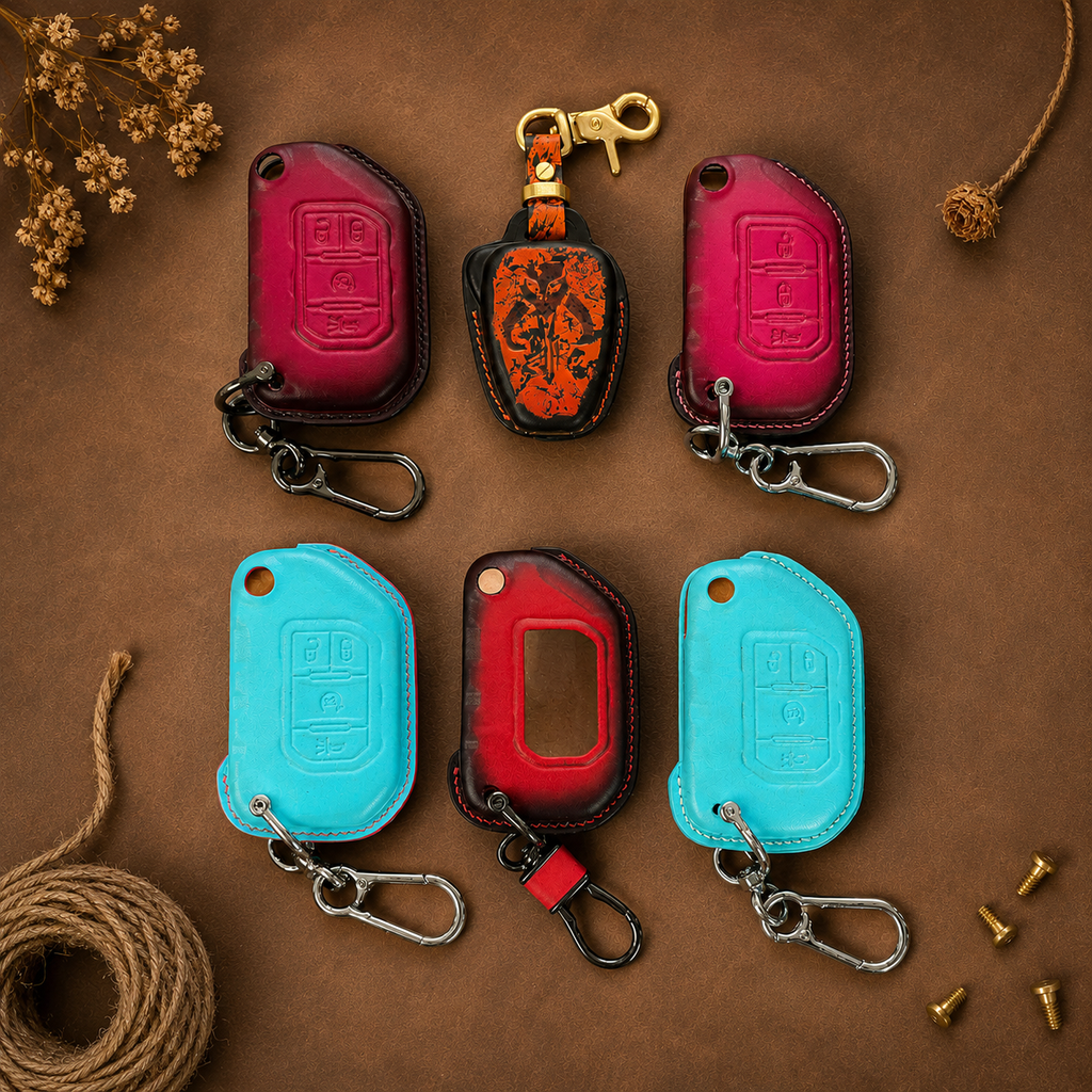Custom Leather Key Fob Cover Compatible with Jeep Wrangler