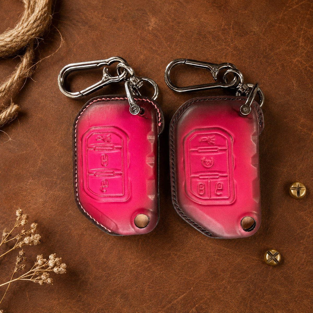 Custom Leather Key Fob Cover Compatible with Jeep Wrangler