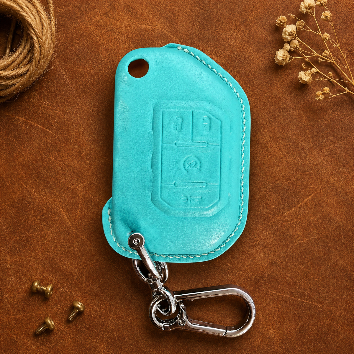 Custom Leather Key Fob Cover Compatible with Jeep Wrangler