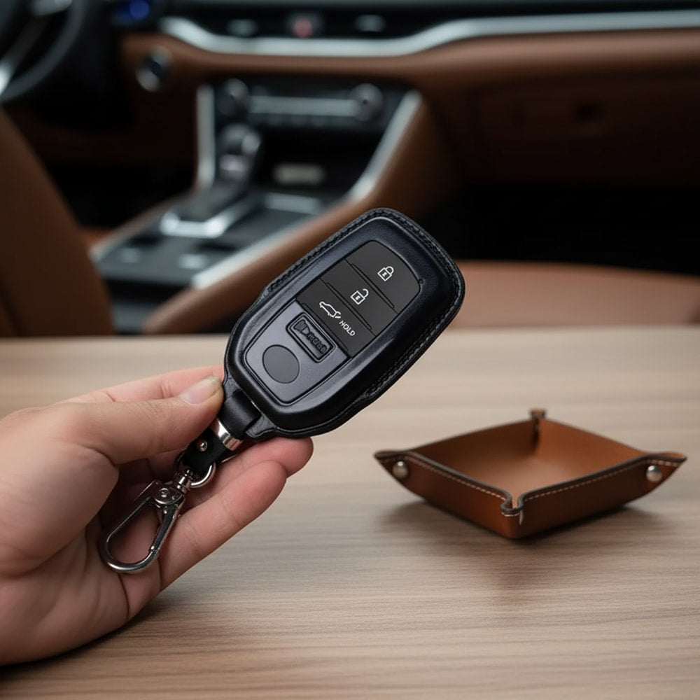 Custom Leather Key Fob Cover Compatible with Toyota Land Cruiser