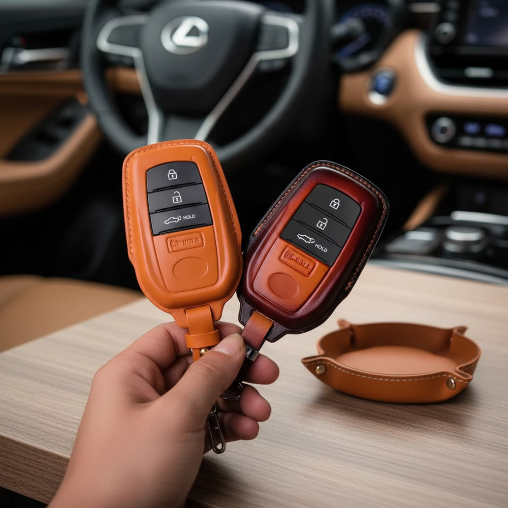 Custom Leather Key Fob Cover Compatible with Toyota Land Cruiser