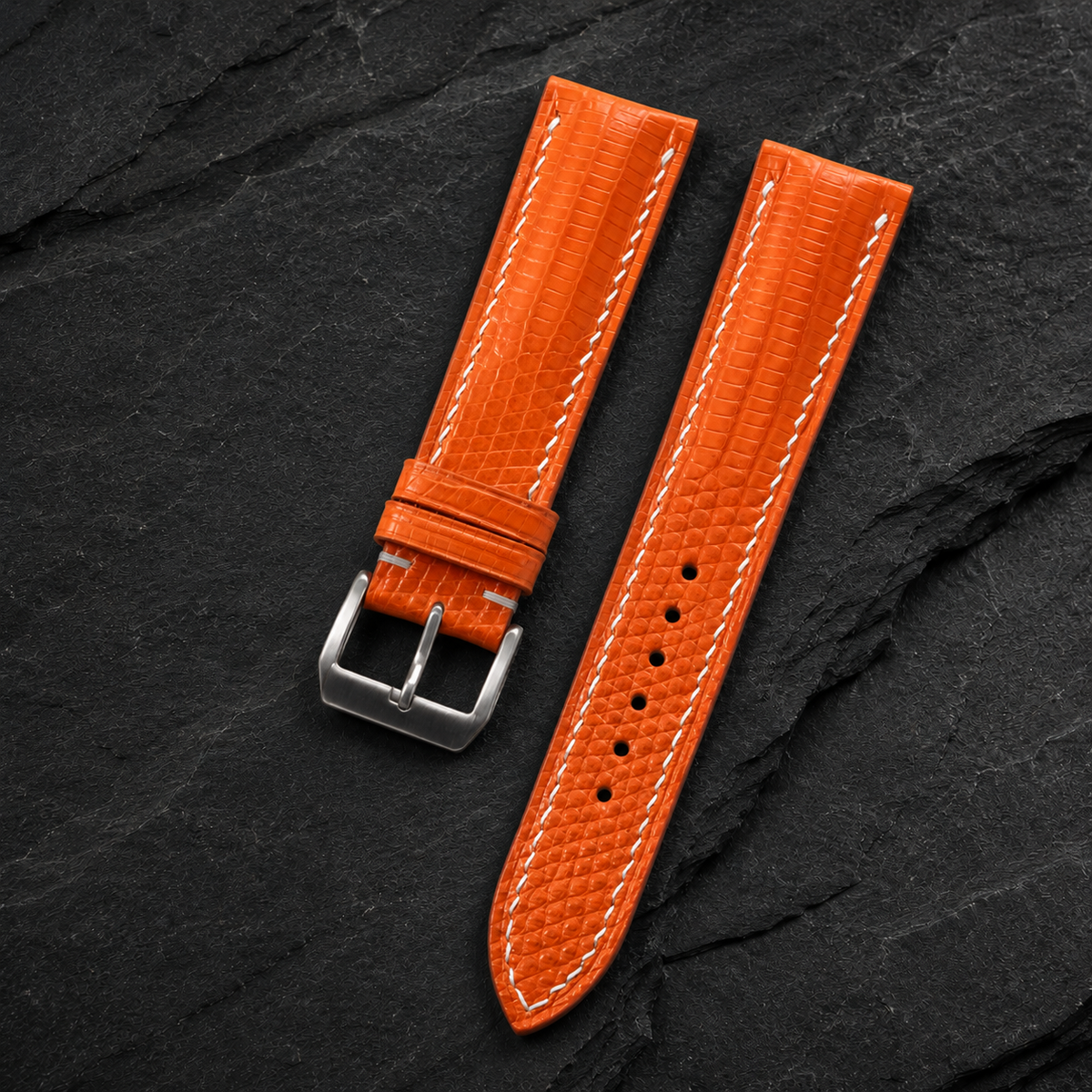 Padded Orange Lizard Leather Watch Strap