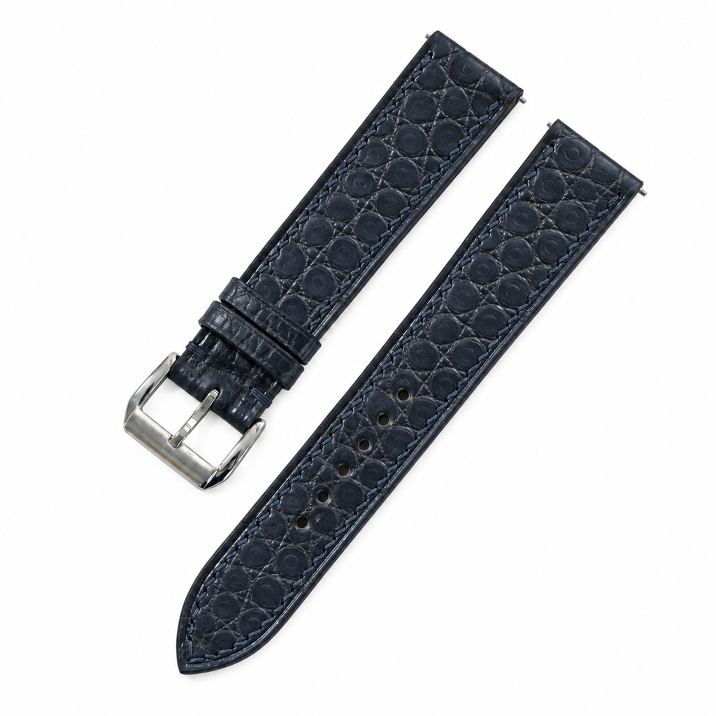 Navy Small Round Scale Alligator Leather Watch Strap