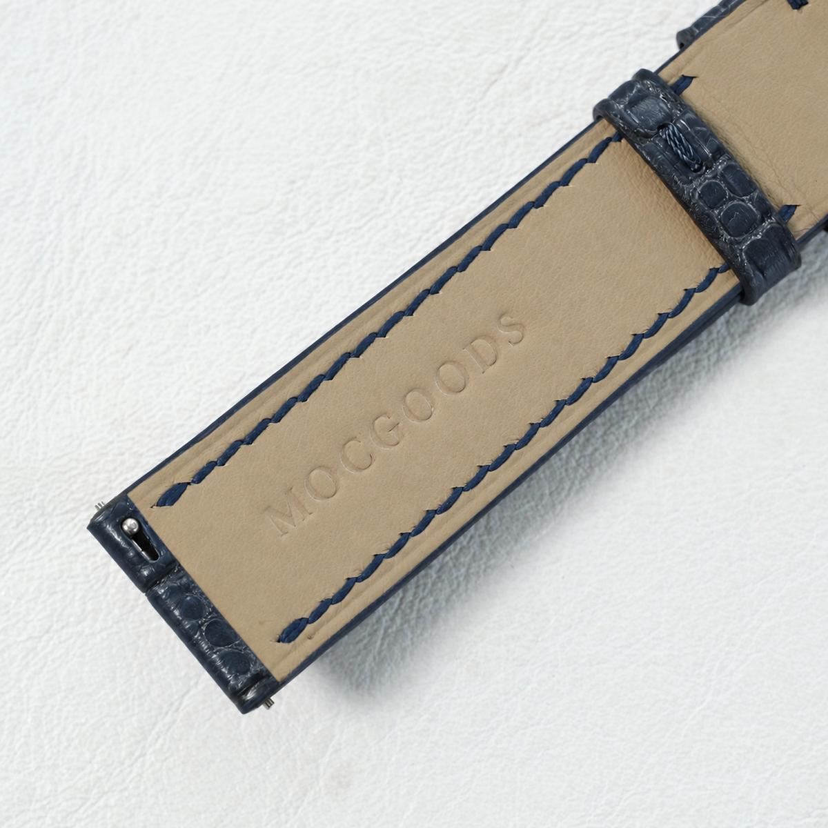 Navy Small Round Scale Alligator Leather Watch Strap