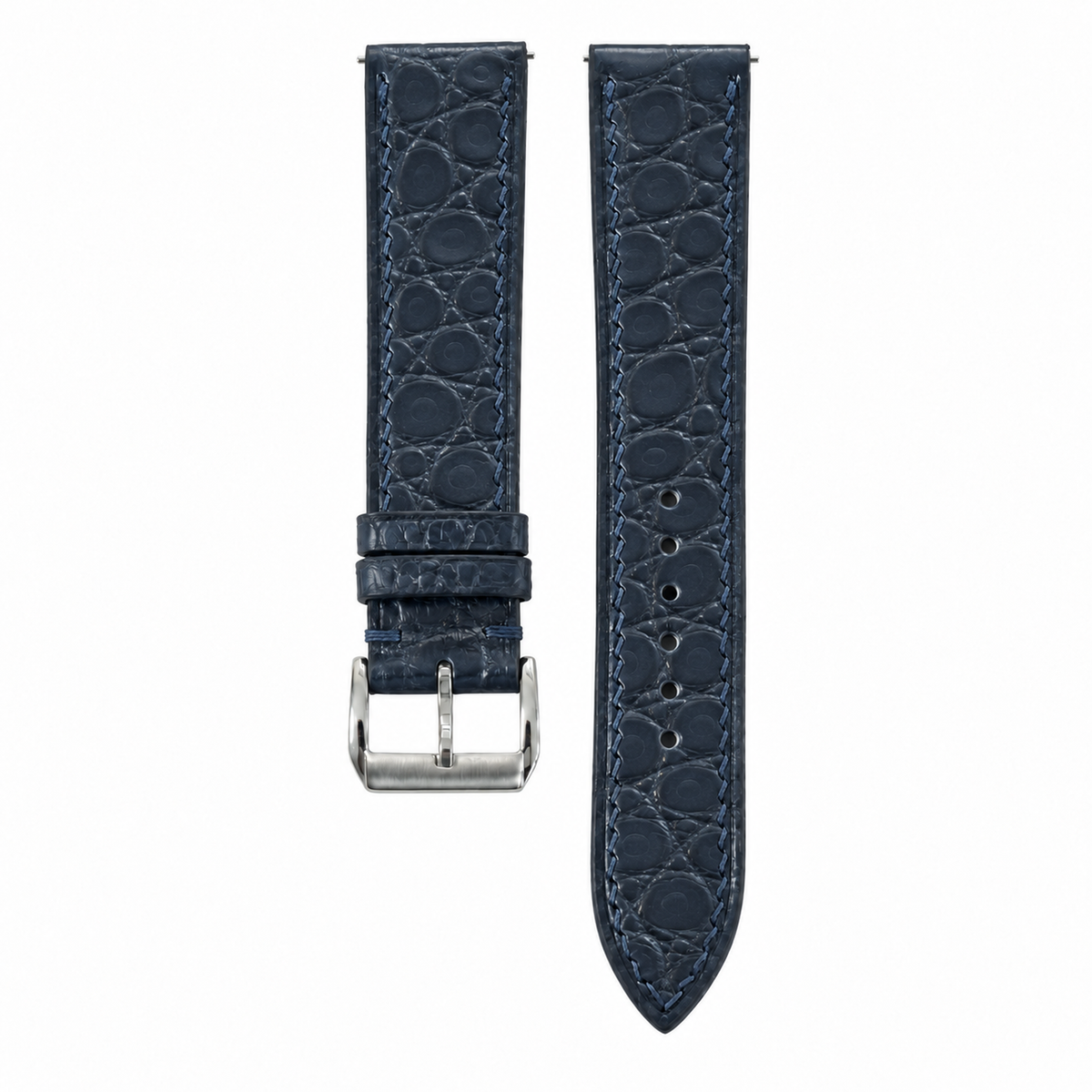 Navy Small Round Scale Alligator Leather Watch Strap