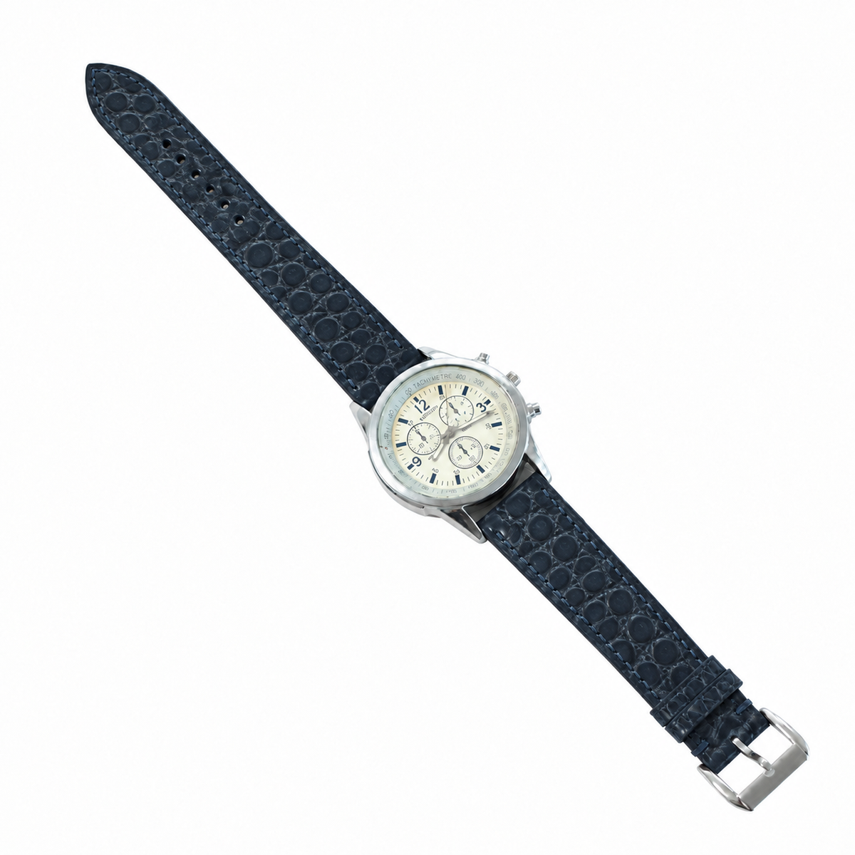 Navy Small Round Scale Alligator Leather Watch Strap
