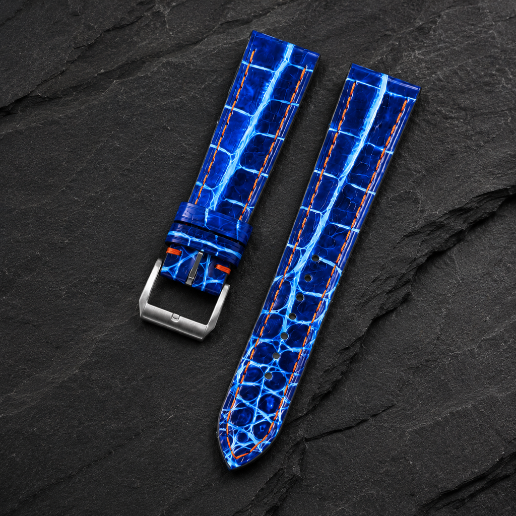 Patina Blue White Alligator Leather Watch Strap