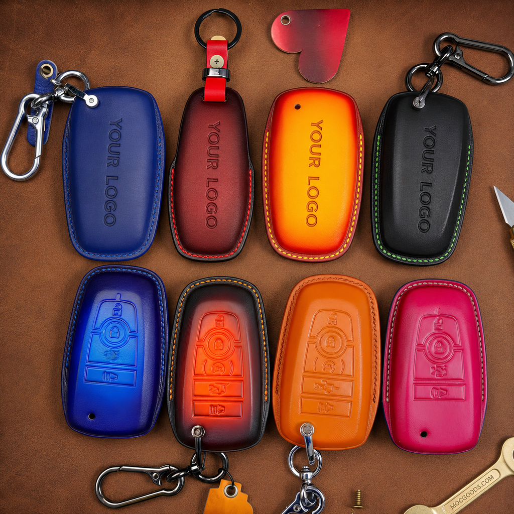 Custom Leather Key Fob Cover Compatible with Ford Mustang