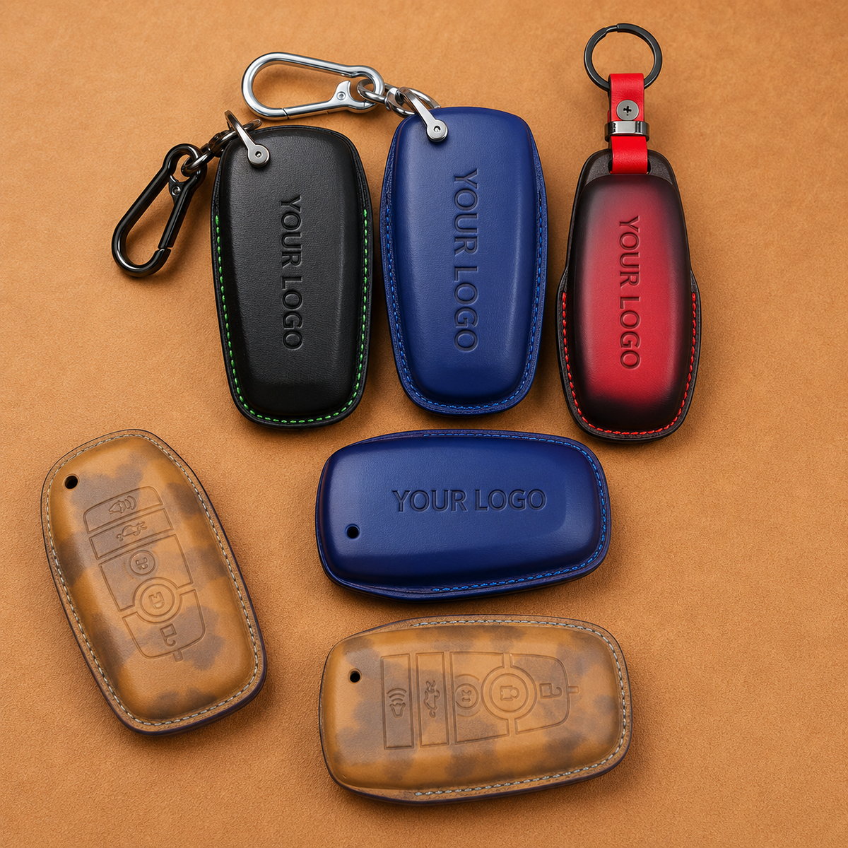 Custom Leather Key Fob Cover Compatible with Ford Mustang