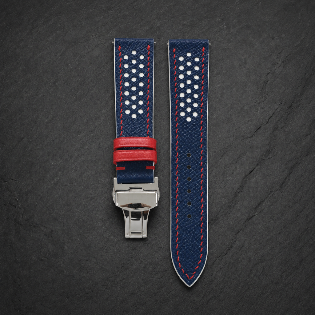 Custom Racing Holes Rally Leather Watch Strap - Contrast Color Underlay