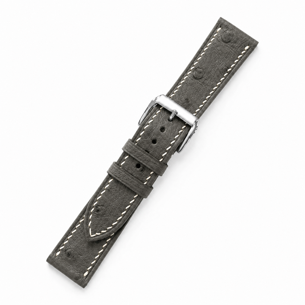 Olive Gray Ostrich Leather Watch Strap