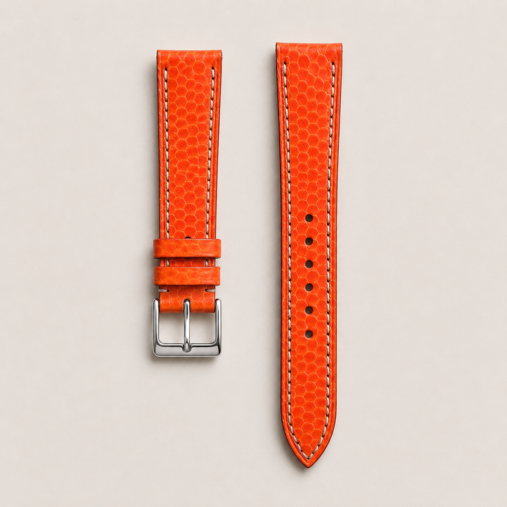 Orange Sea Snake Leather Watch Strap