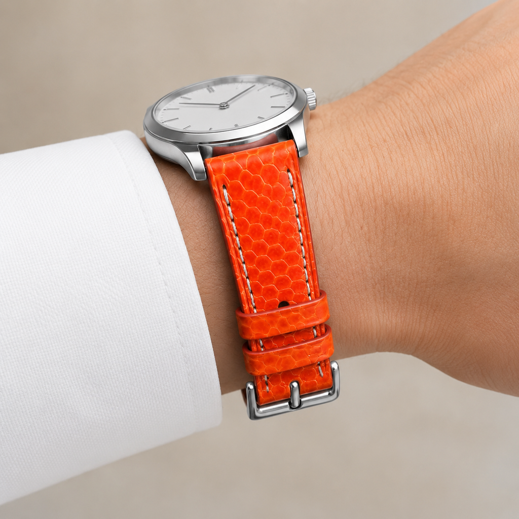 Orange Sea Snake Leather Watch Strap