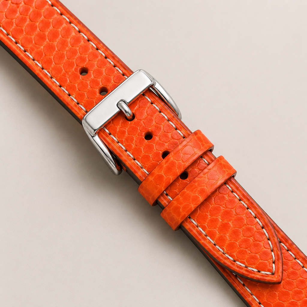 Orange Sea Snake Leather Watch Strap
