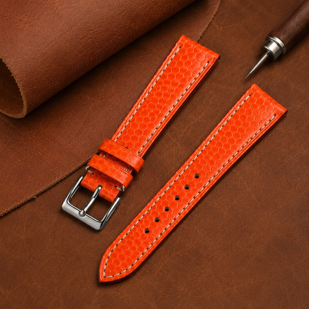 Orange Sea Snake Leather Watch Strap