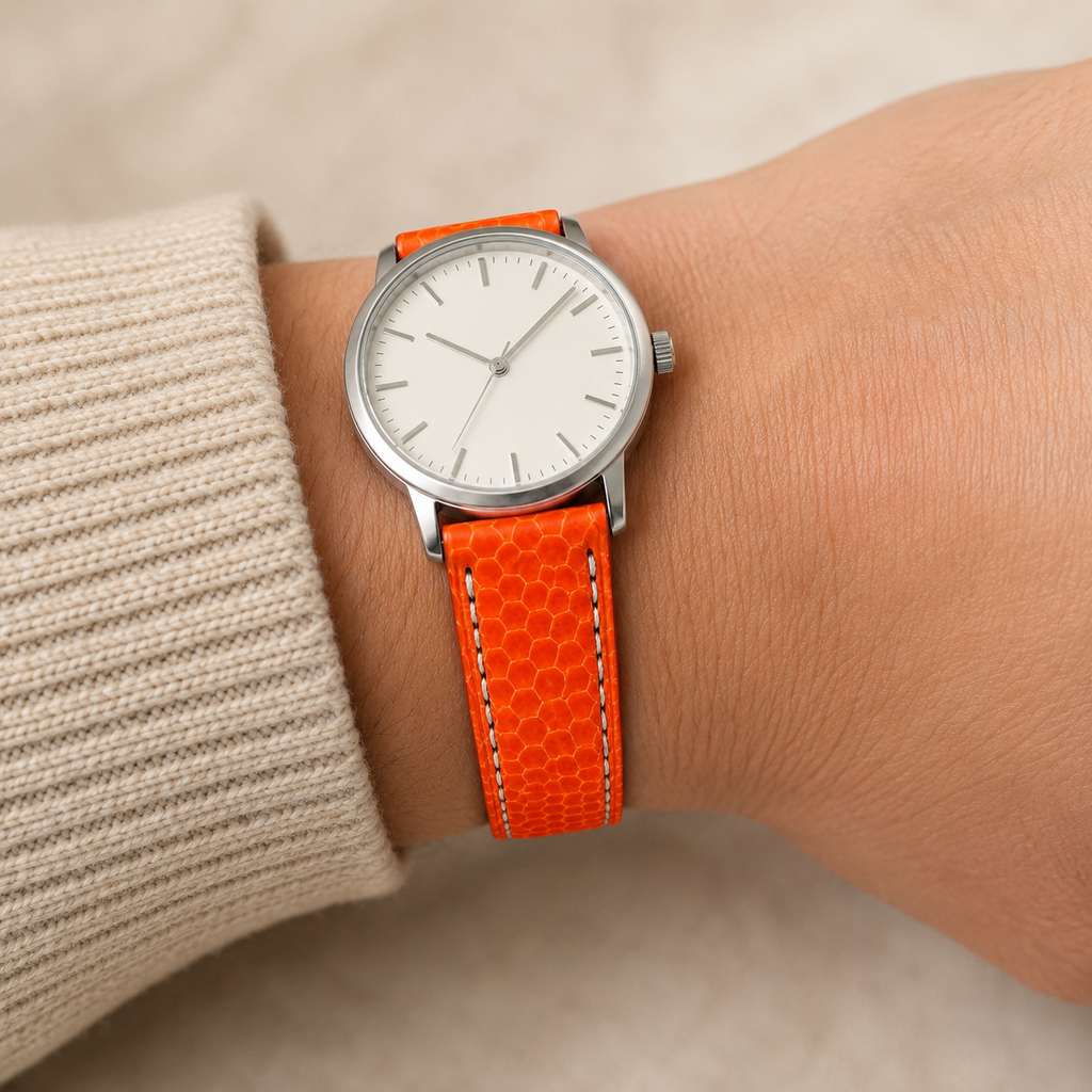 Orange Sea Snake Leather Watch Strap