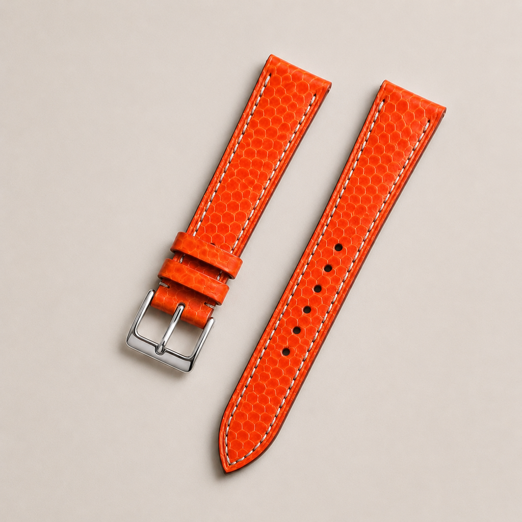 Orange Sea Snake Leather Watch Strap