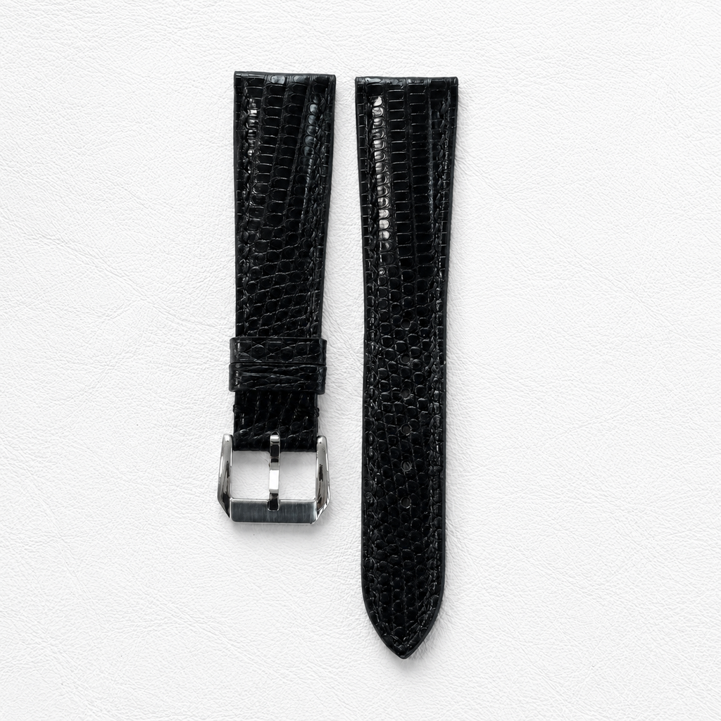 Padded Black Lizard Leather Watch Strap