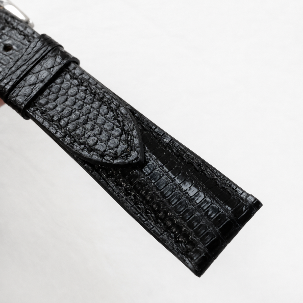 Padded Black Lizard Leather Watch Strap