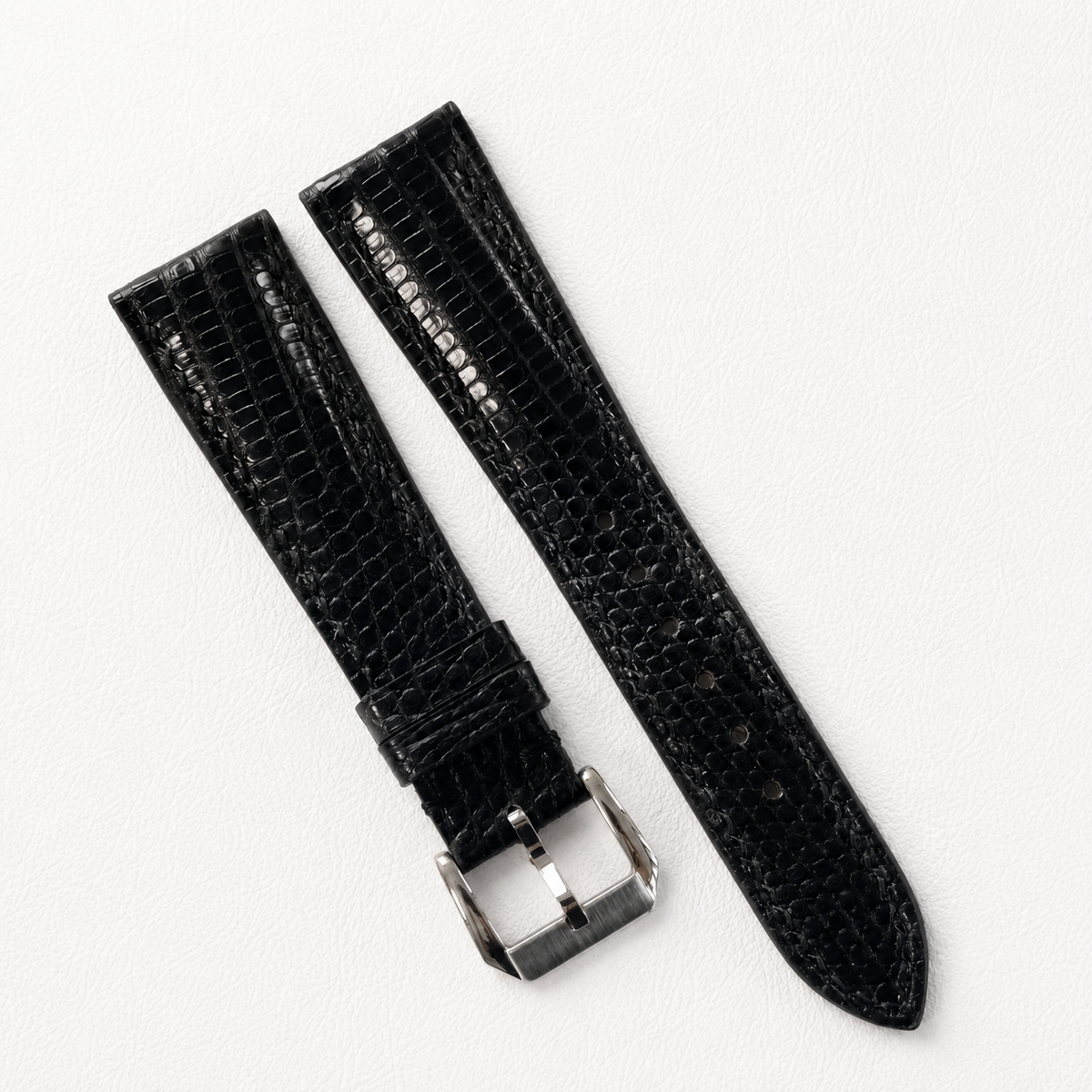 Padded Black Lizard Leather Watch Strap