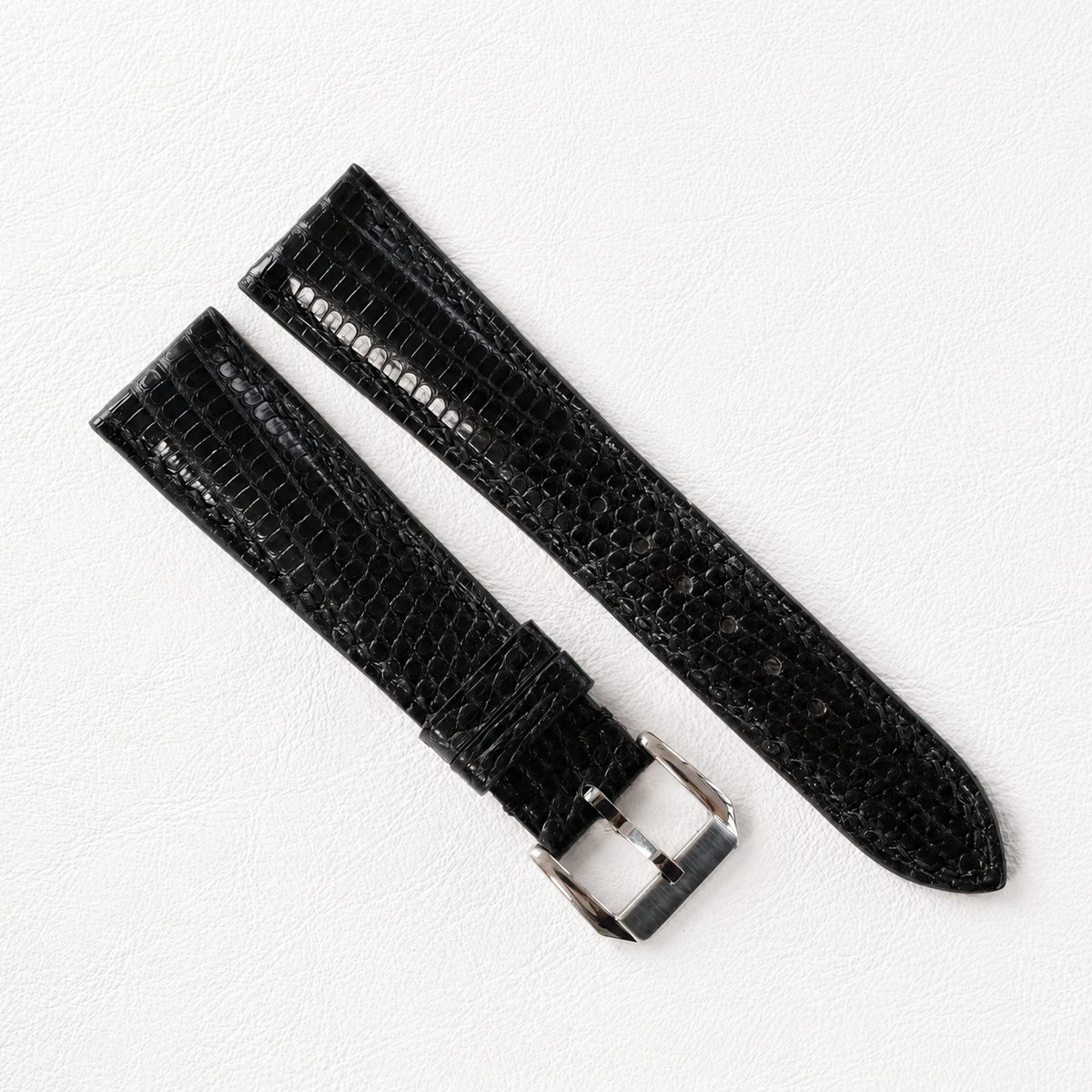 Padded Black Lizard Leather Watch Strap