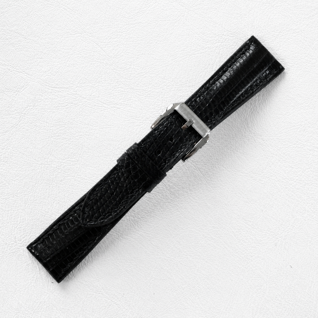 Padded Black Lizard Leather Watch Strap